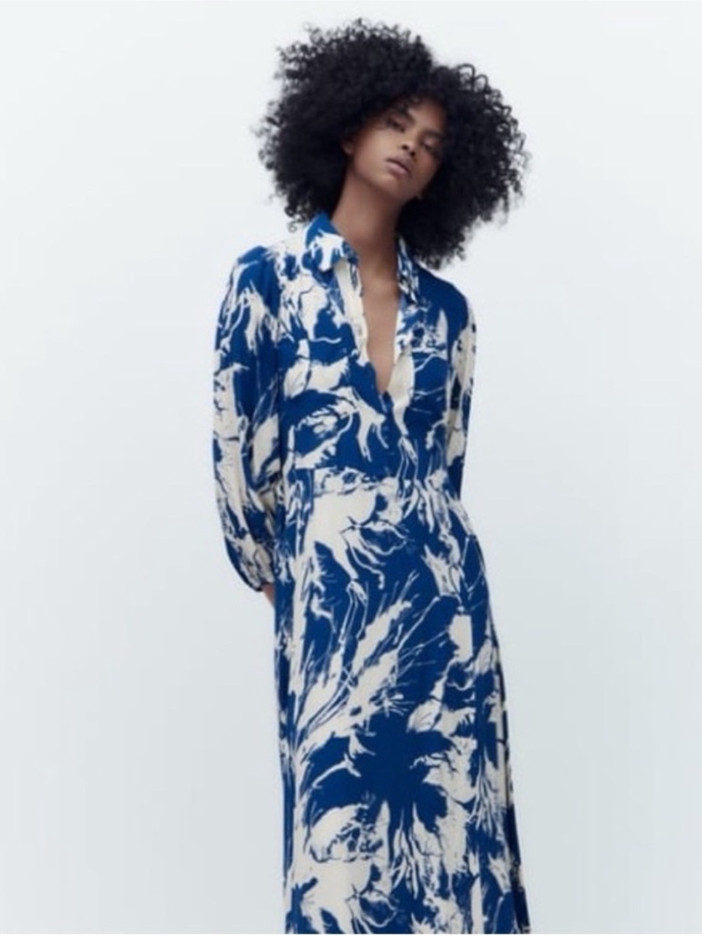 ZARA Emilie Printed Midi Cotton Belted Dress